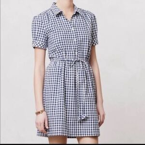 Anthropologie The Podolls Gingham Short Sleeve Shirt Dress, Tie Front, Size XS